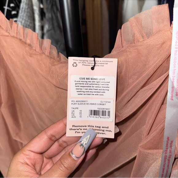 Missguided Mauve Puff Sleeve Milkmaid Corset Top Womens Size 12 New NWT Romantic - Picture 5 of 9